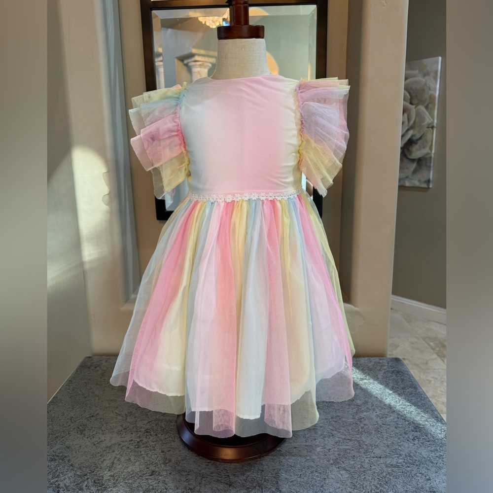 👑 Pippa & Julie-Girls' Rainbow Mesh Tutu Dress👑